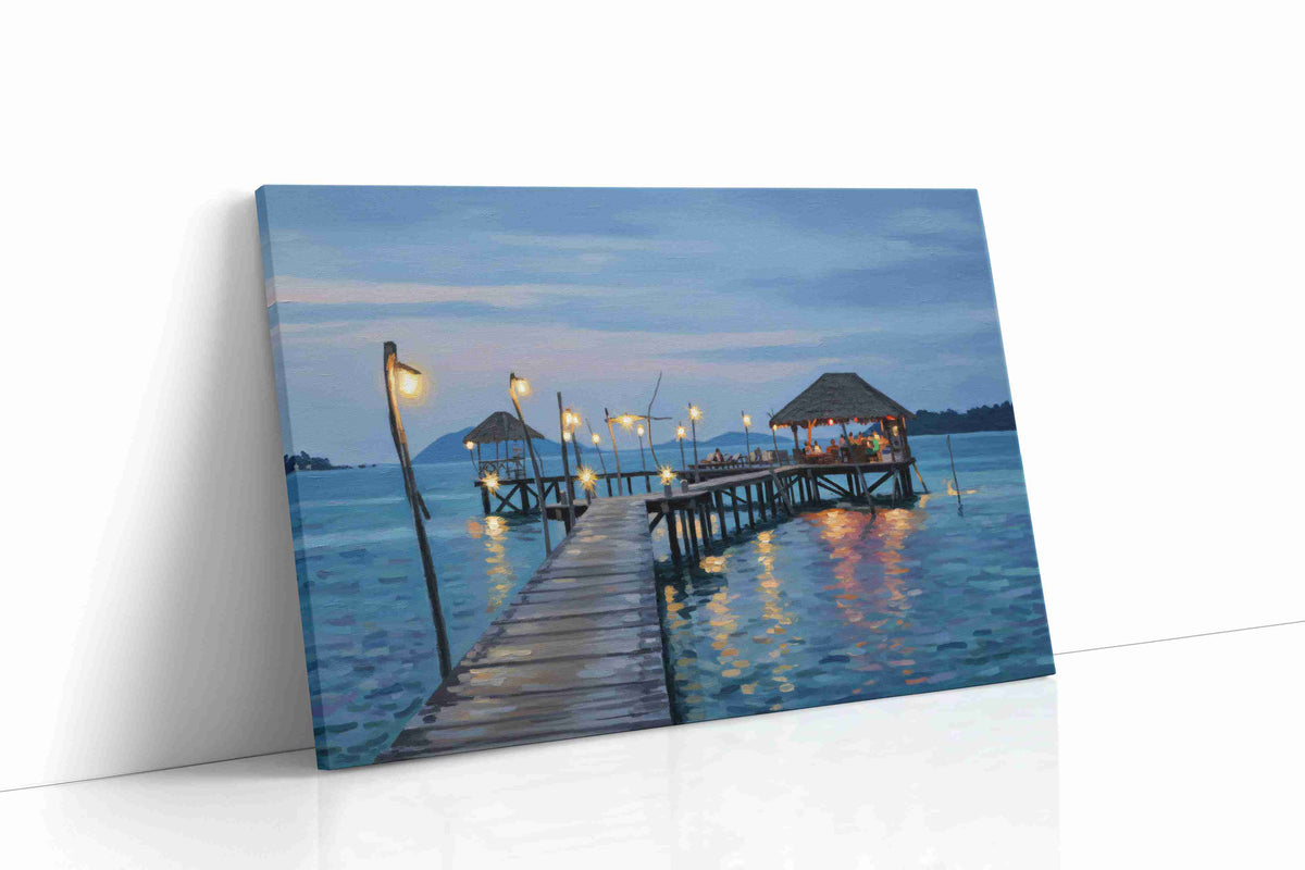 Twilight Serenity on the Pier beach canvas print gallery-wrapped landscape canvas studio shot
