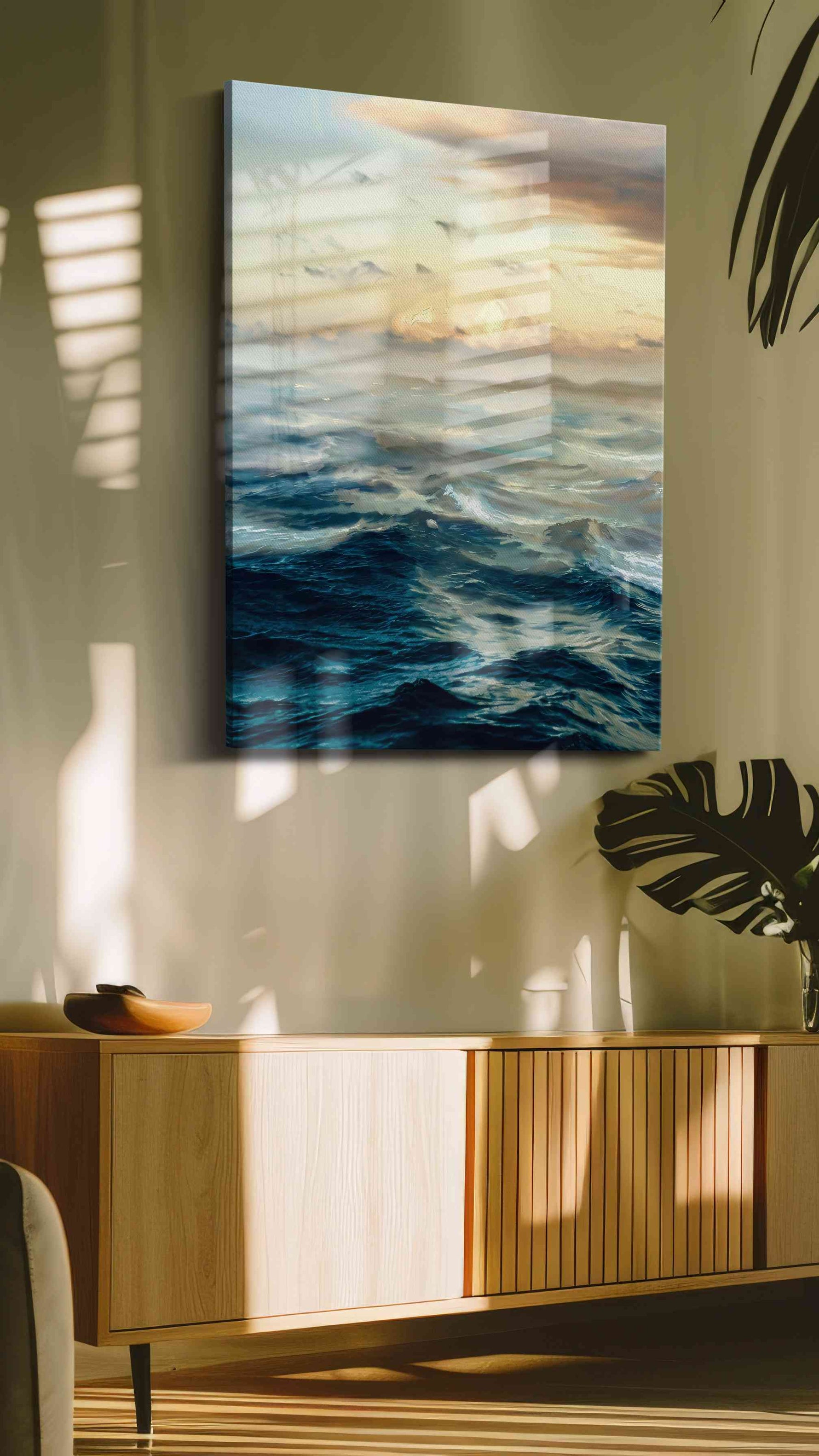 Whispers of the Ocean Dawn ocean canvas print in a hung canvas mockup
