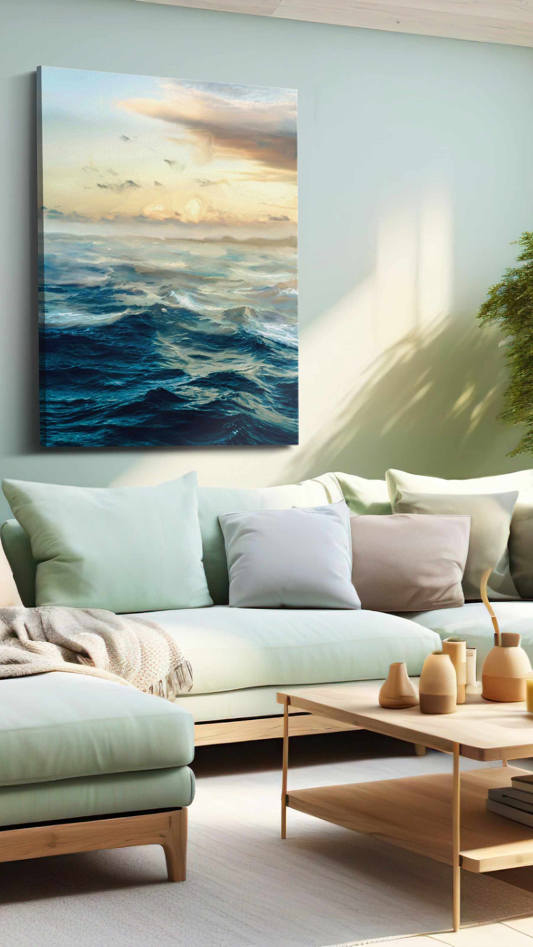 Whispers of the Ocean Dawn ocean canvas print, hanging on wall