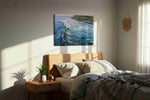 Whispers of the Tides ocean canvas print, displayed in a bedroom