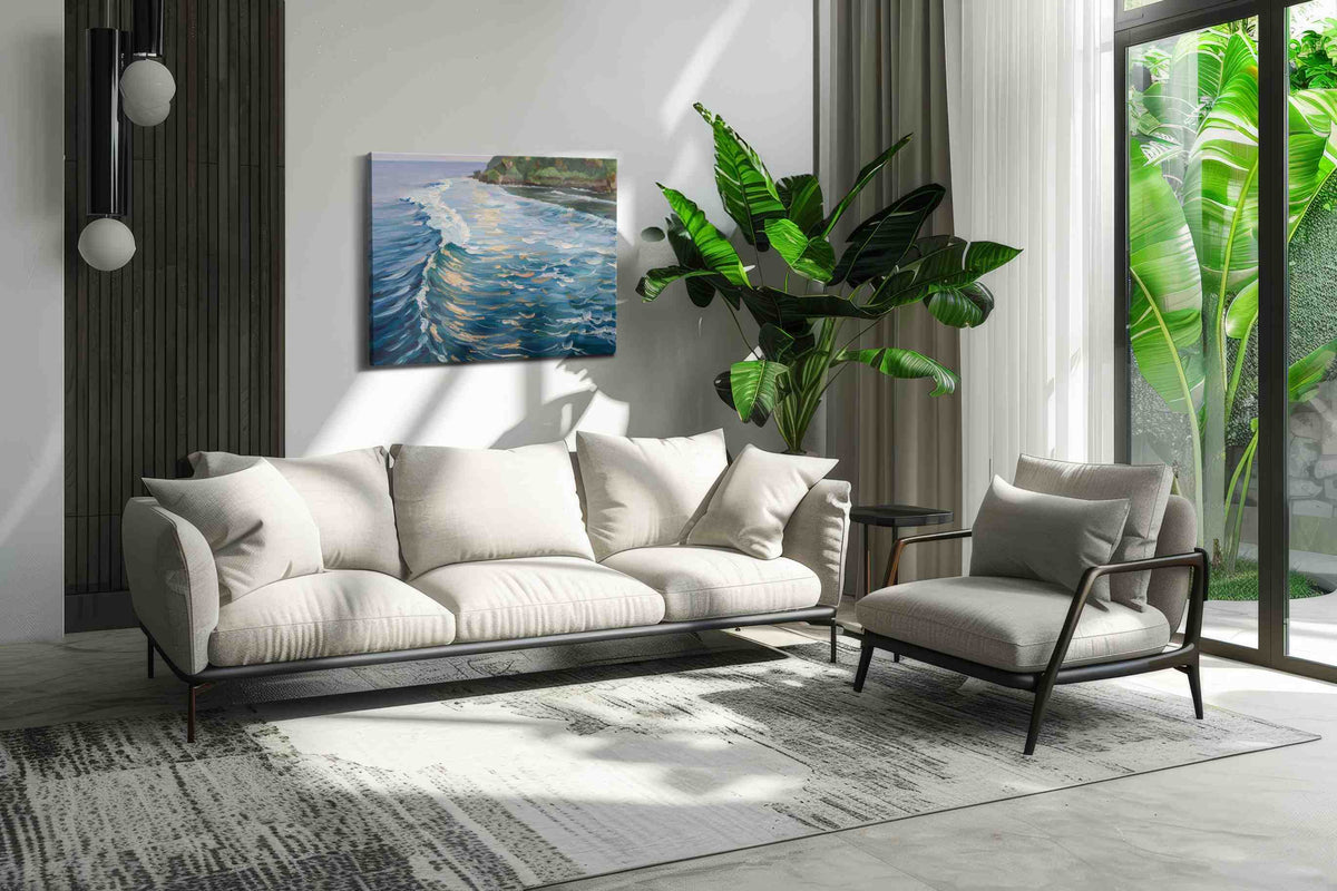 Whispers of the Tides ocean canvas print in a modern interior mockup