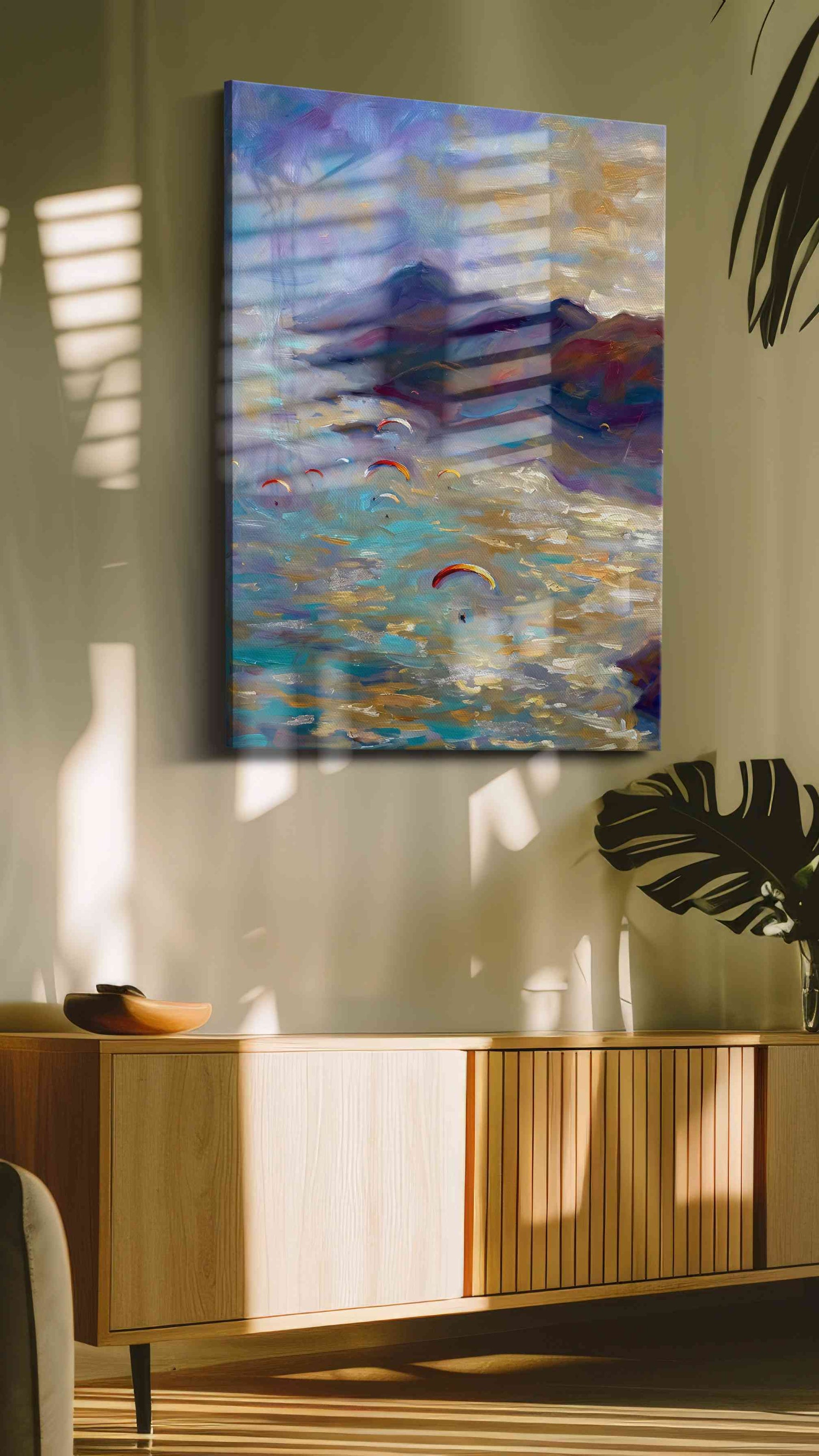 Wings Over Waves landscape canvas print in a contemporary interior mockup