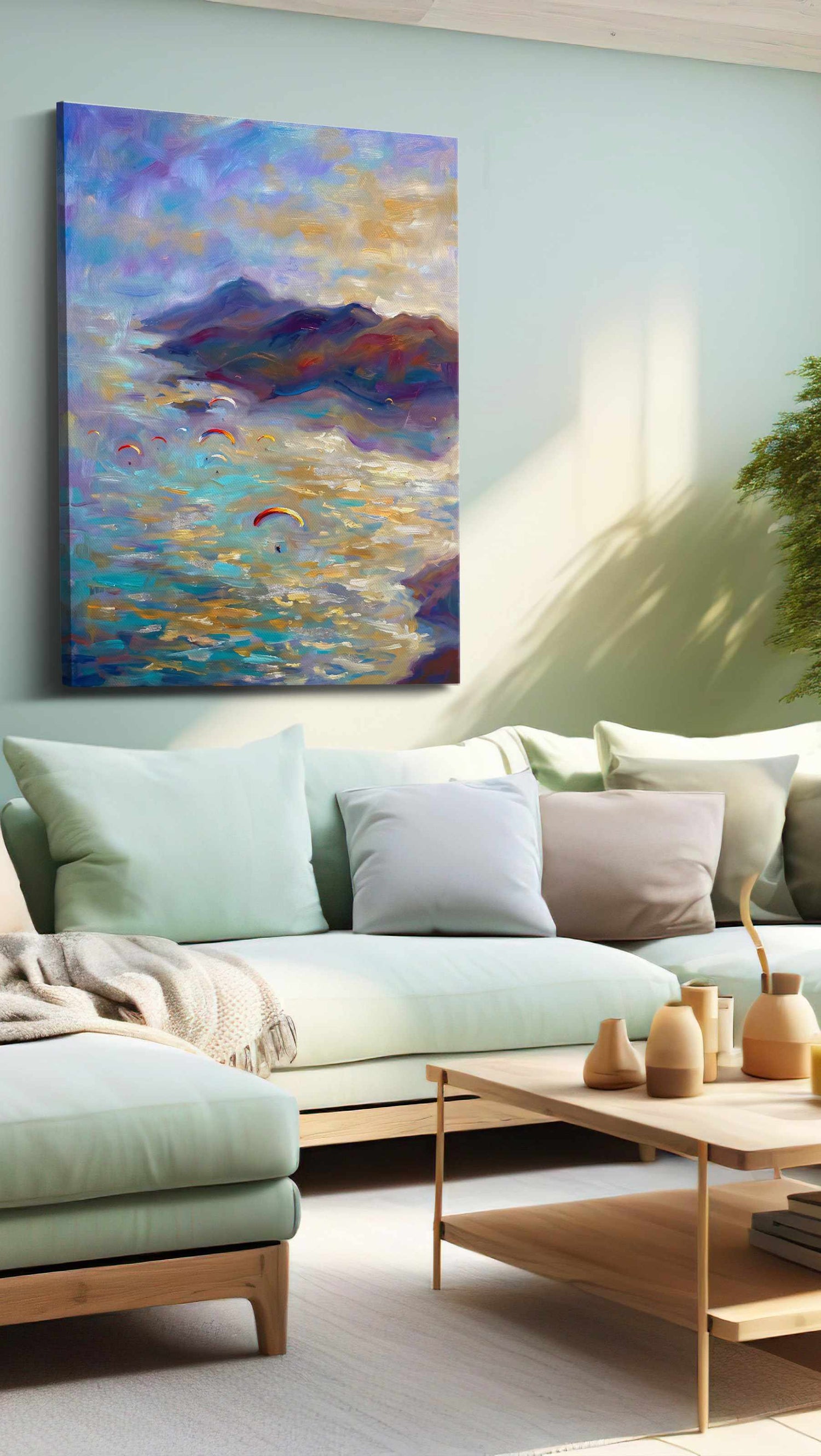 Wings Over Waves – landscape canvas wall art, gallery-wrapped, ready to hang