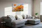 Golden Field Symphony poppies canvas print, displayed in a living room
