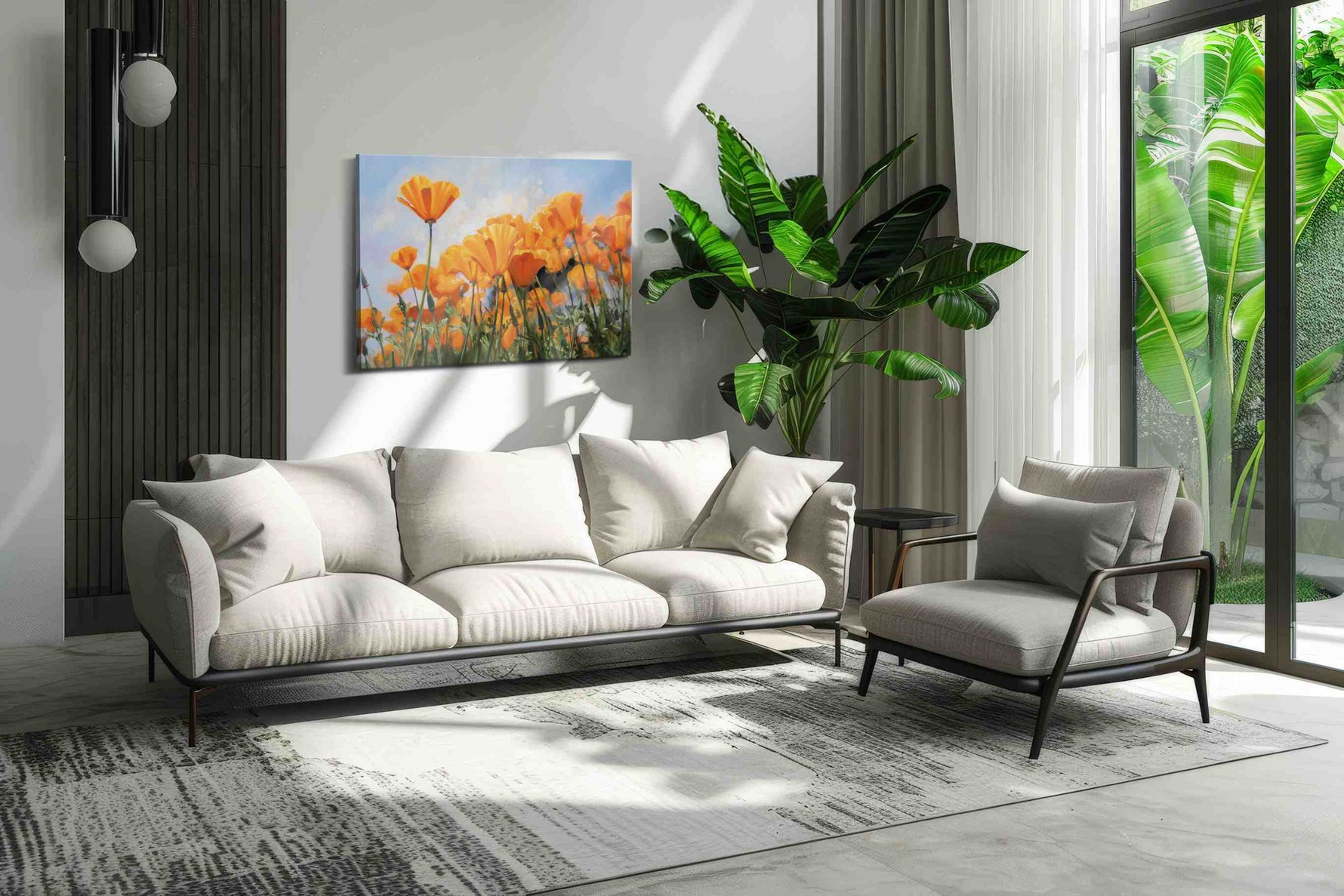 Golden Field Symphony poppies canvas print in a modern interior mockup