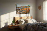 Poppies in Motion poppies canvas print, displayed in a bedroom