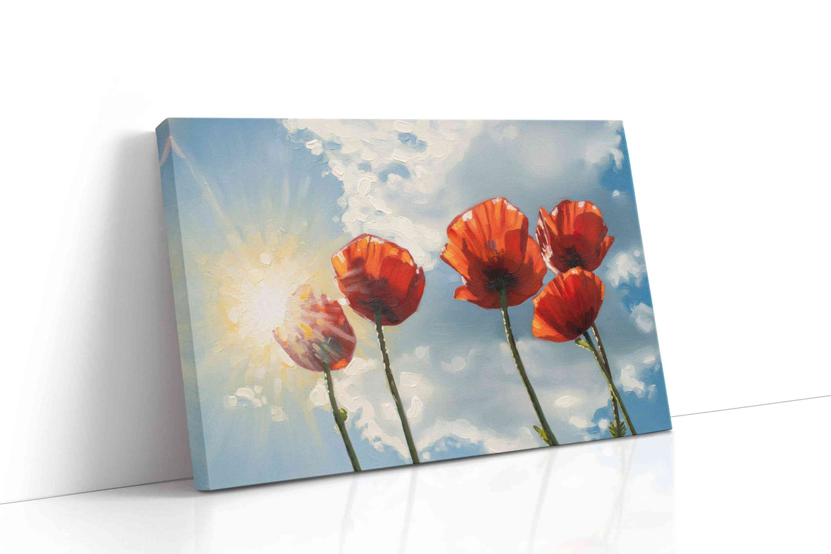 Poppies in Radiant Sky poppies canvas print, gallery-wrapped, ready to hang