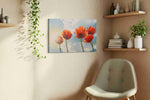 Poppies in Radiant Sky poppies canvas print styled in a living room
