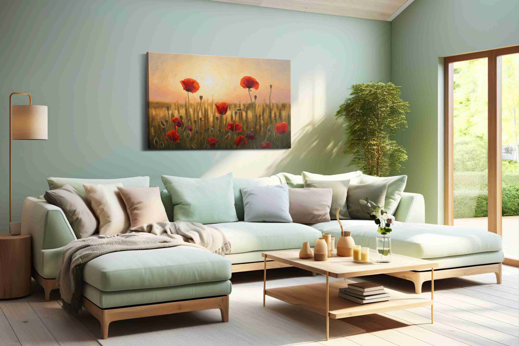 Sunlit Poppies Symphony poppies canvas print, hanging on wall