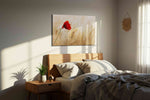 Whisper of the Scarlet Bloom poppies canvas print, displayed in a bedroom