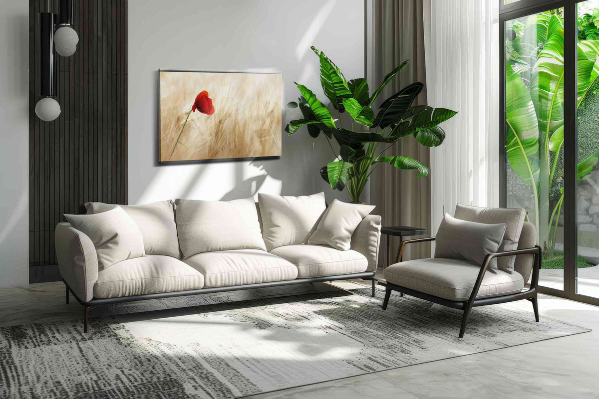Whisper of the Scarlet Bloom poppies canvas print in a hung canvas mockup