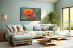 Whisper of the Scarlet Bloom II poppies canvas print shown in a wall scene