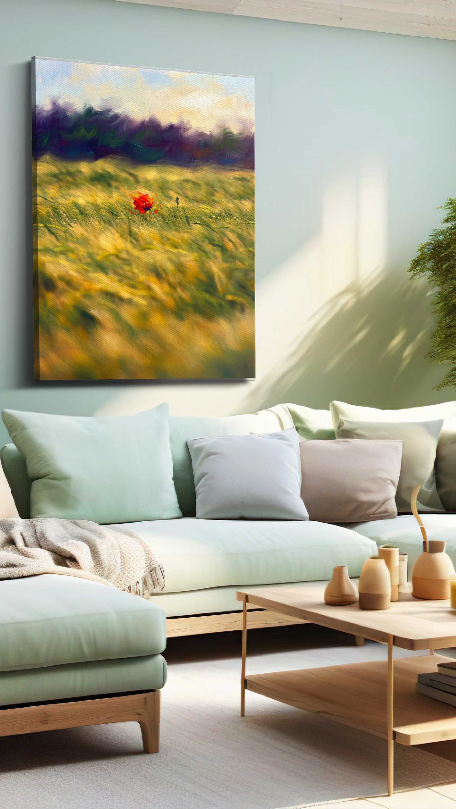 Whispering Meadow Dreams landscape canvas print, hanging on wall