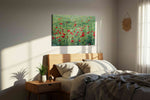 Whispering Meadow of Scarlet Dreams poppies canvas print, displayed in a bedroom