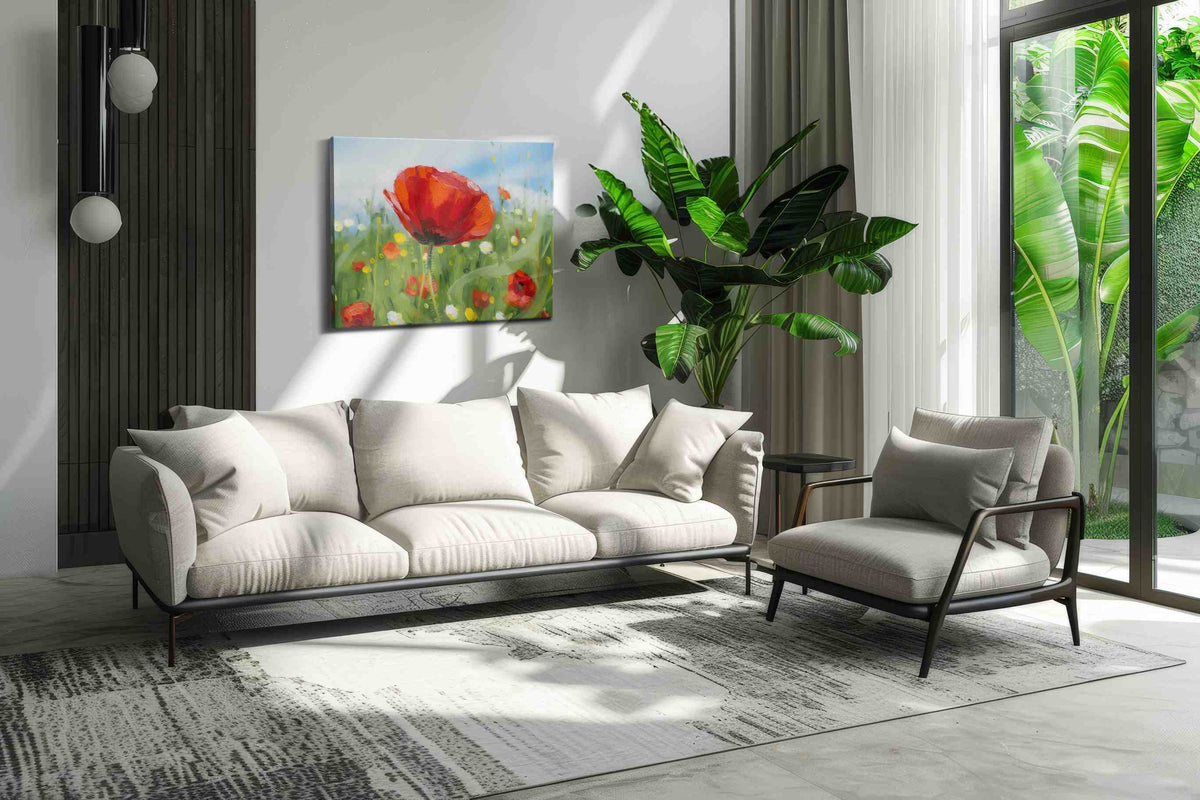 Whispering Scarlet Symphony poppies canvas print, hanging on wall