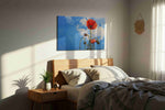 Whispers of Crimson Sky poppies canvas print, displayed in a bedroom