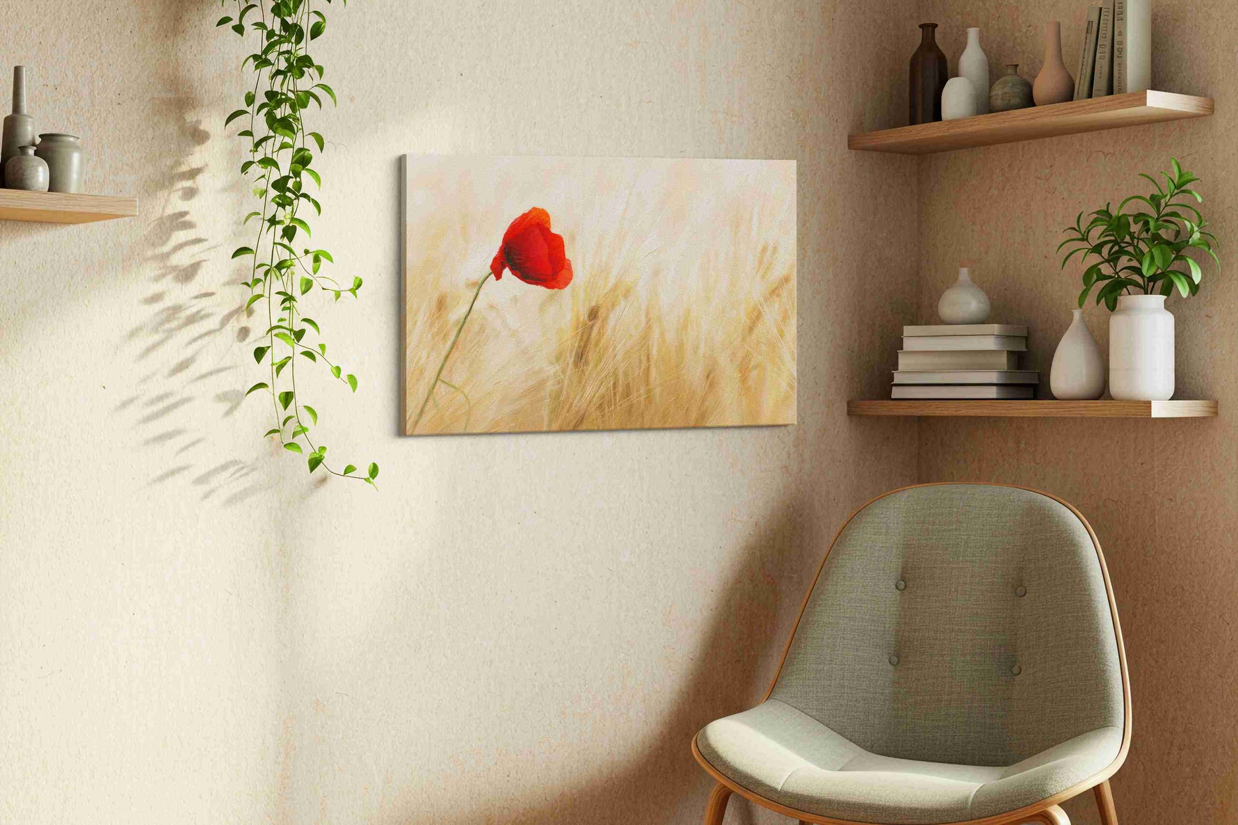 Whispers of a Crimson Dream poppies canvas print, hanging on wall
