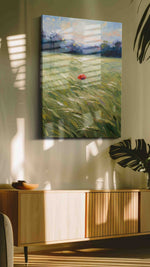 Whispers of a Scarlet Dawn landscape canvas print, hanging on wall