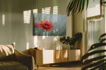Whispers of the Scarlet Bloom poppies canvas print in a hung canvas mockup