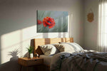Whispers of the Scarlet Meadow poppies canvas print, displayed in a bedroom