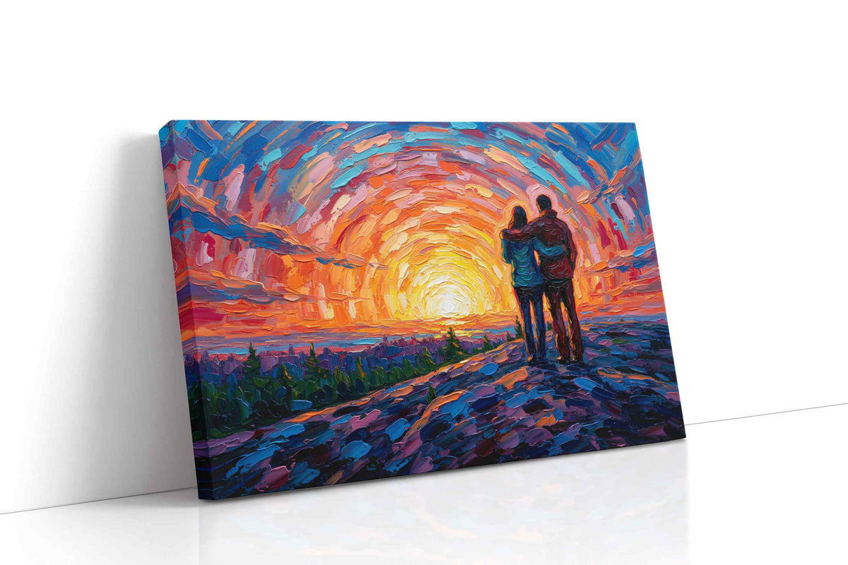 Embrace at Sunset Swirl romance canvas print, gallery-wrapped, ready to hang