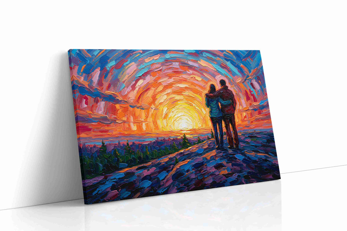 Embrace at Sunset Swirl romance canvas print gallery-wrapped landscape canvas studio shot