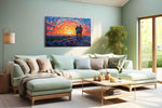 Embrace at Sunset Swirl romance canvas print, hanging on wall