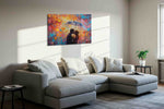 Embrace in Colorful Rain romance canvas print, displayed in a living room