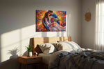 Embrace of Endless Love romance canvas print, displayed in a bedroom