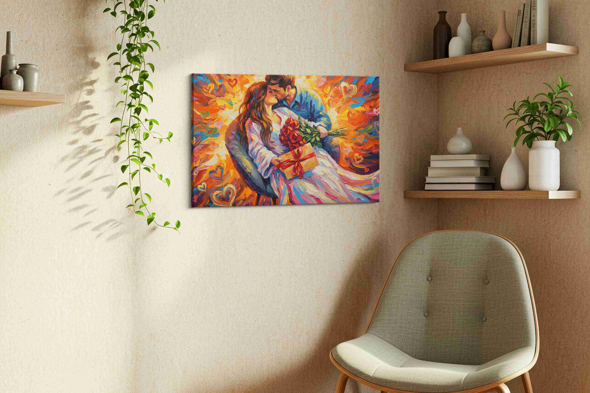 Embrace of Endless Love romance canvas print, displayed in a living room