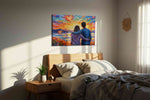 Embrace of the Heartful Horizon romance canvas print, displayed in a bedroom