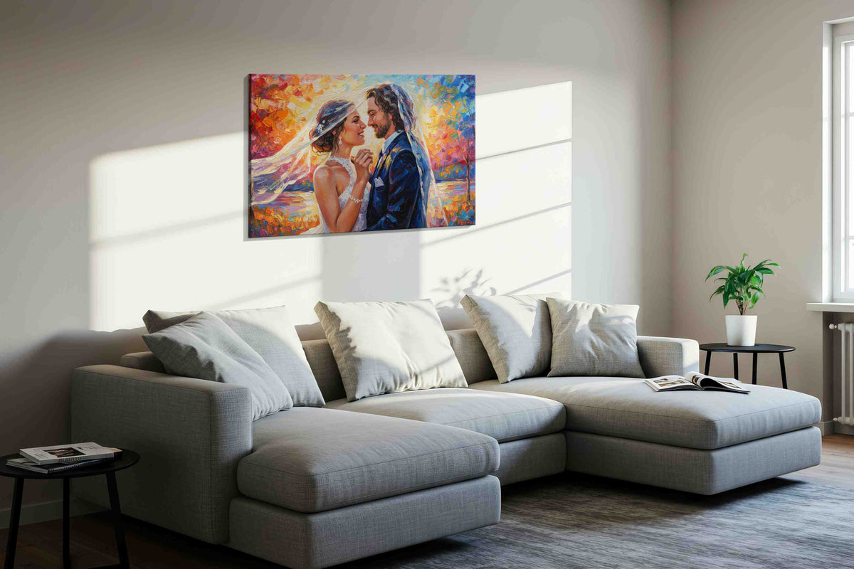 Eternal Embrace in Autumn Light – romance canvas wall art, gallery-wrapped, ready to hang