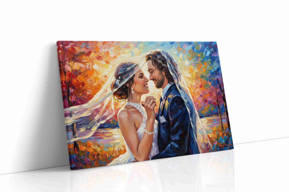 Eternal Embrace in Autumn Light romance canvas print gallery-wrapped landscape canvas studio shot