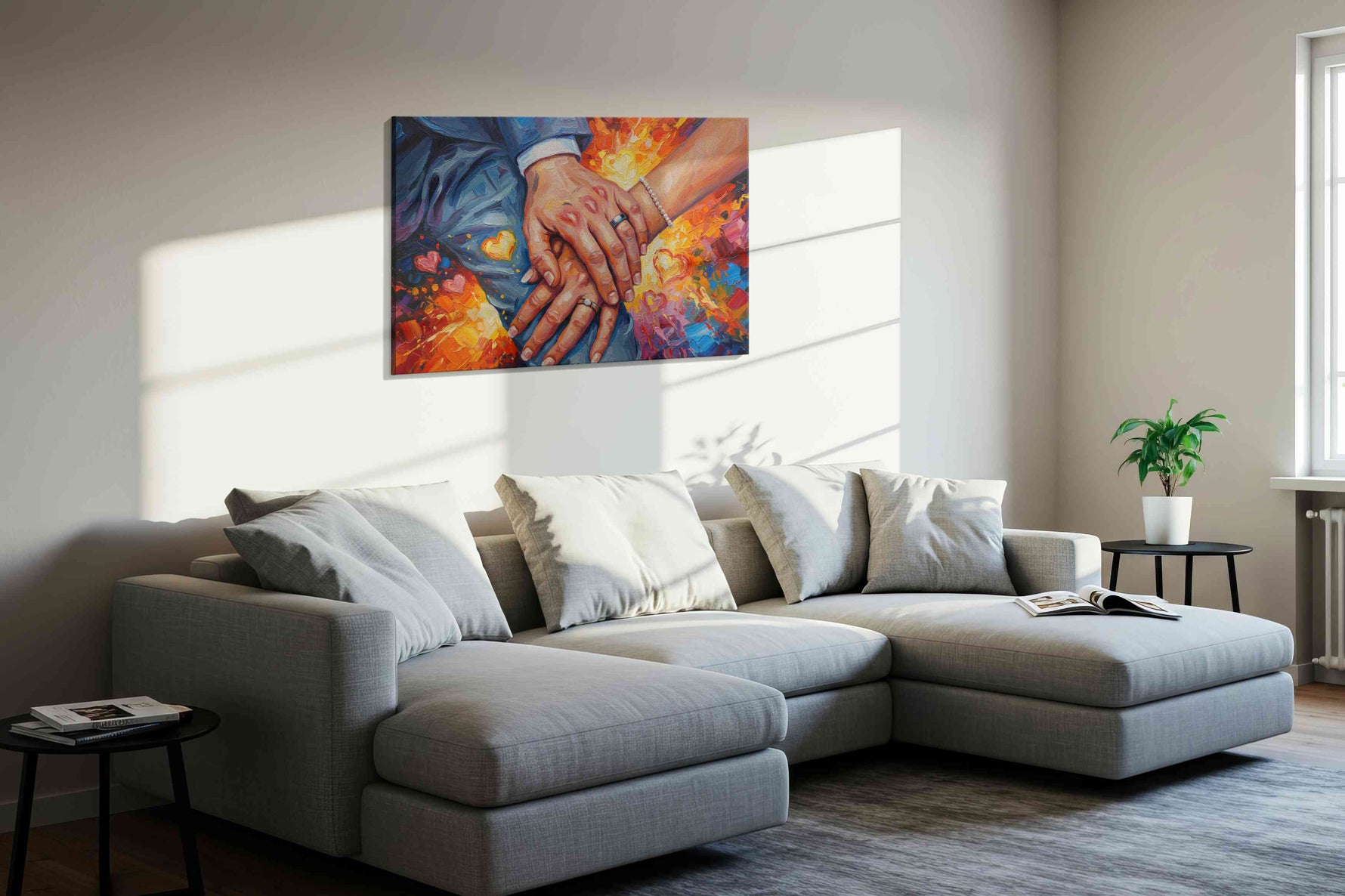 Eternal Embrace of Hearts romance canvas print, displayed in a living room
