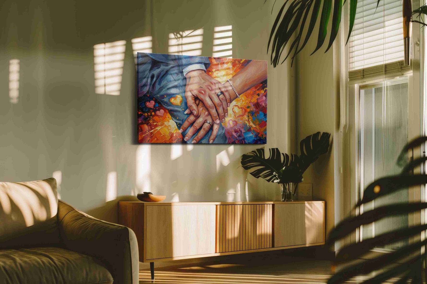 Eternal Embrace of Hearts romance canvas print, on wall, lifestyle preview