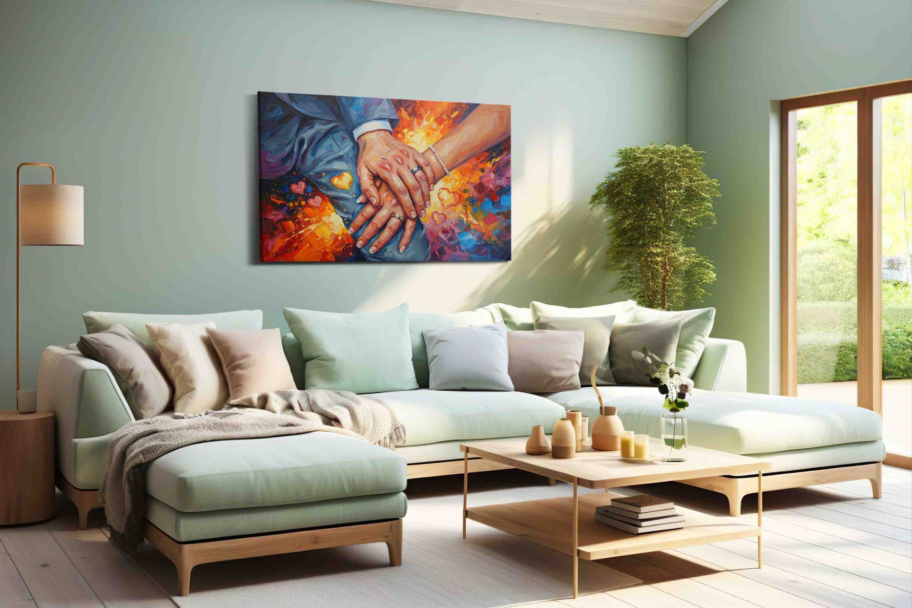 Eternal Embrace of Hearts romance canvas print, hanging on wall
