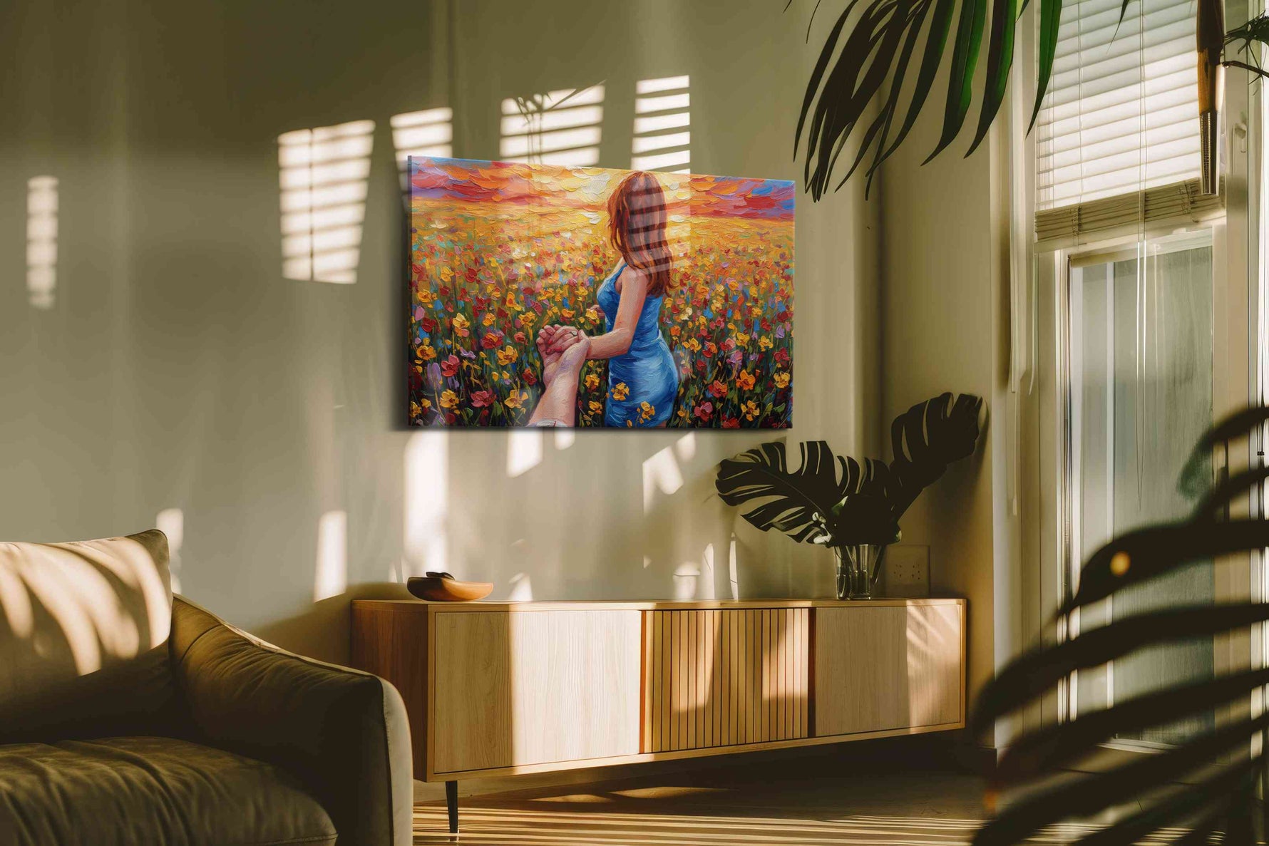 Eternal Sunrise Journey romance canvas print, on wall, lifestyle preview