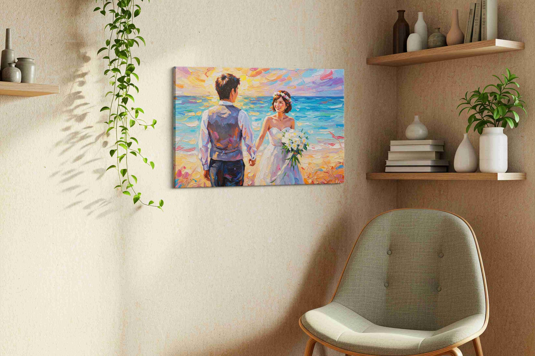 Eternal Sunrise Vows romance canvas print, displayed in a living room