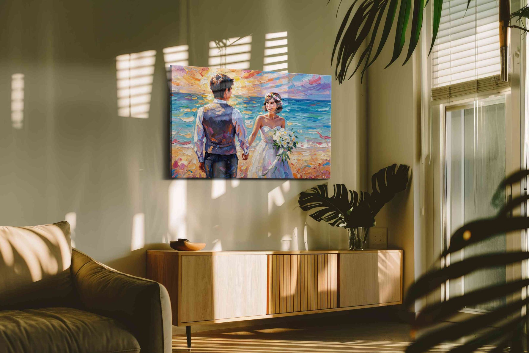 Eternal Sunrise Vows romance canvas print, on wall, lifestyle preview