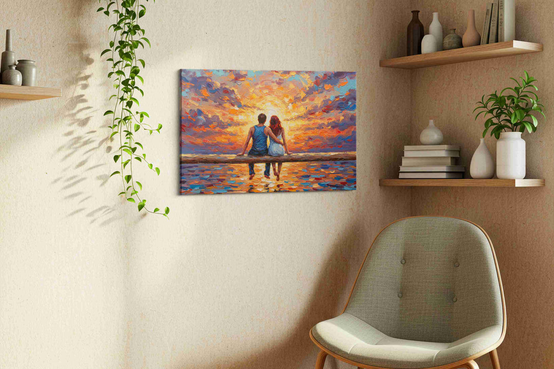 Eternal Sunset Embrace – romance canvas wall art, gallery-wrapped, ready to hang