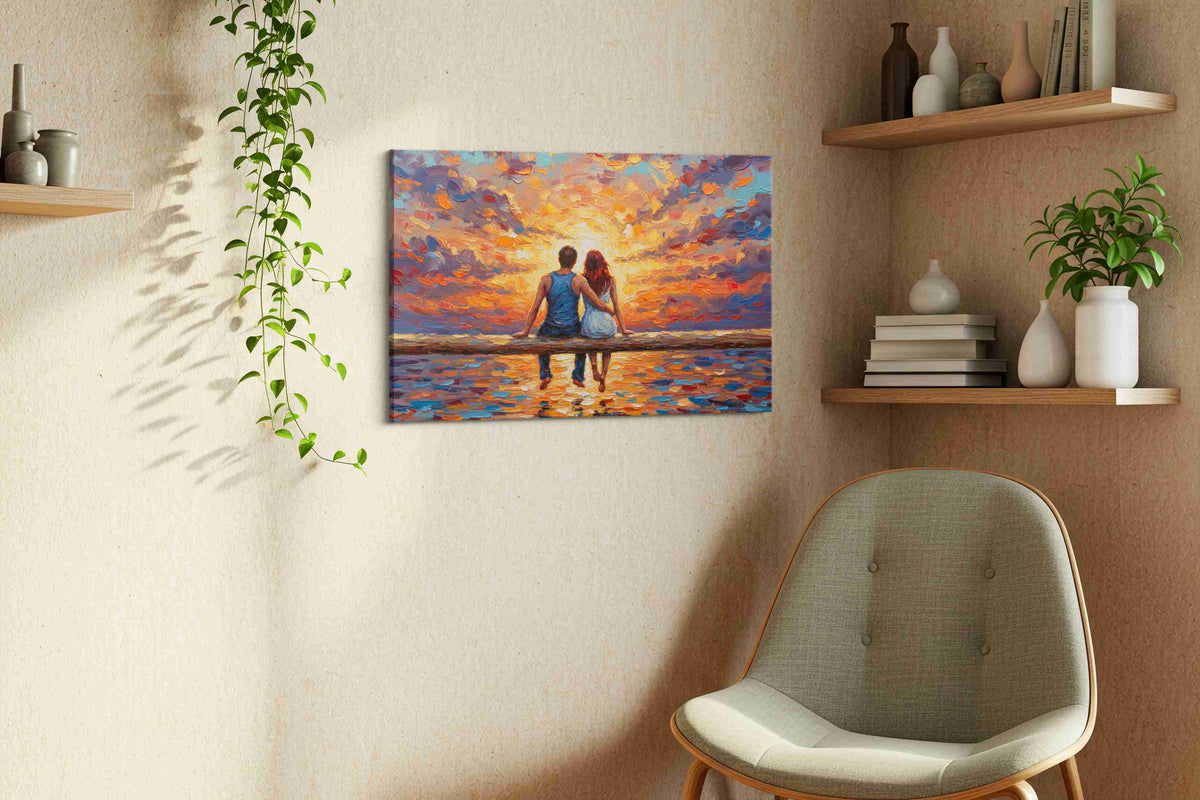 Eternal Sunset Embrace – romance canvas wall art, gallery-wrapped, ready to hang