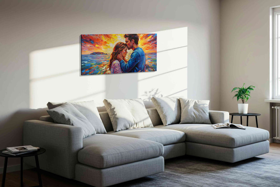 Eternal Sunset Embrace II romance canvas print in a living room scene