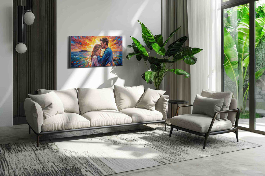 Eternal Sunset Embrace II – romance canvas wall art, gallery-wrapped, ready to hang