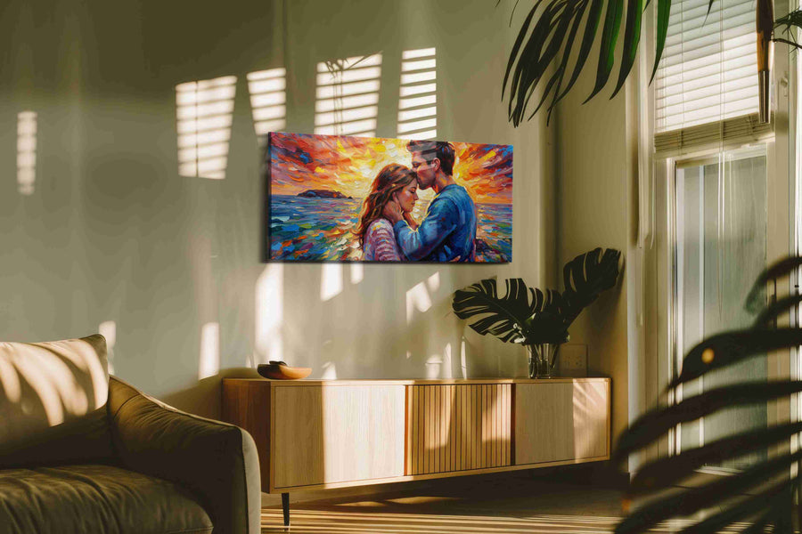 Eternal Sunset Embrace II romance canvas print, on wall, lifestyle preview