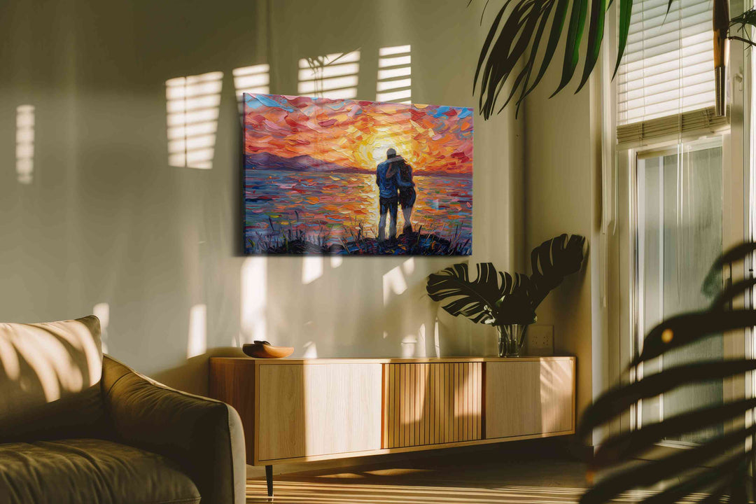 Eternal Sunset Embrace III – romance canvas wall art, gallery-wrapped, ready to hang