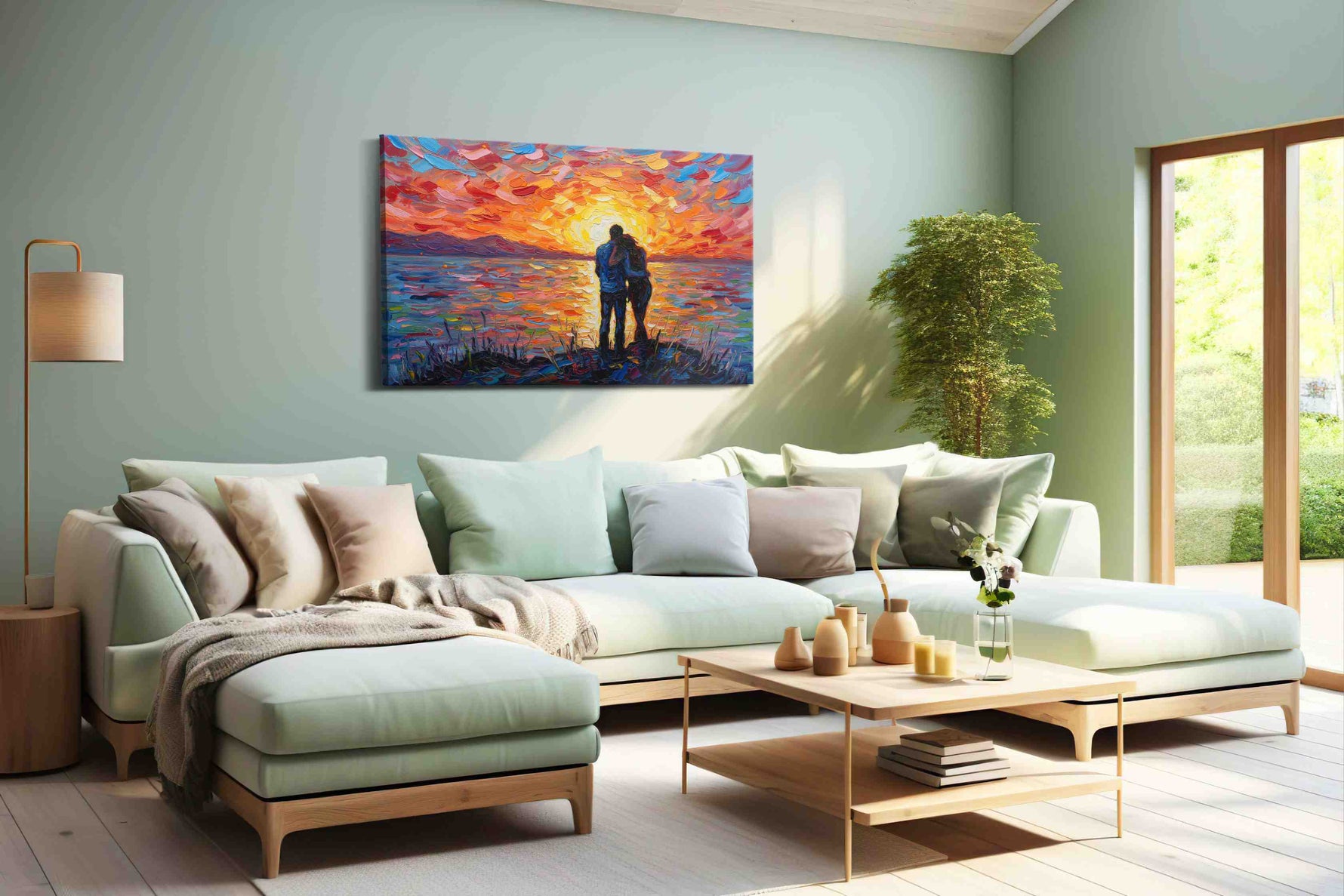 Eternal Sunset Embrace III romance canvas print, hanging on wall