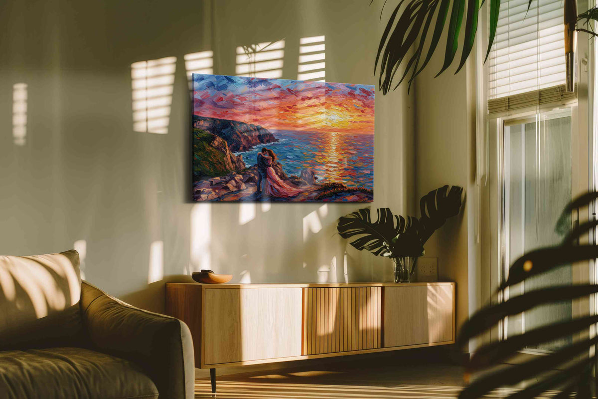 Eternal Sunset Embrace IV romance canvas print, on wall, lifestyle preview