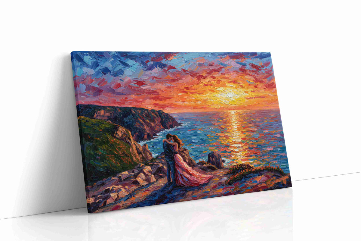 Eternal Sunset Embrace IV romance canvas print, gallery-wrapped, ready to hang