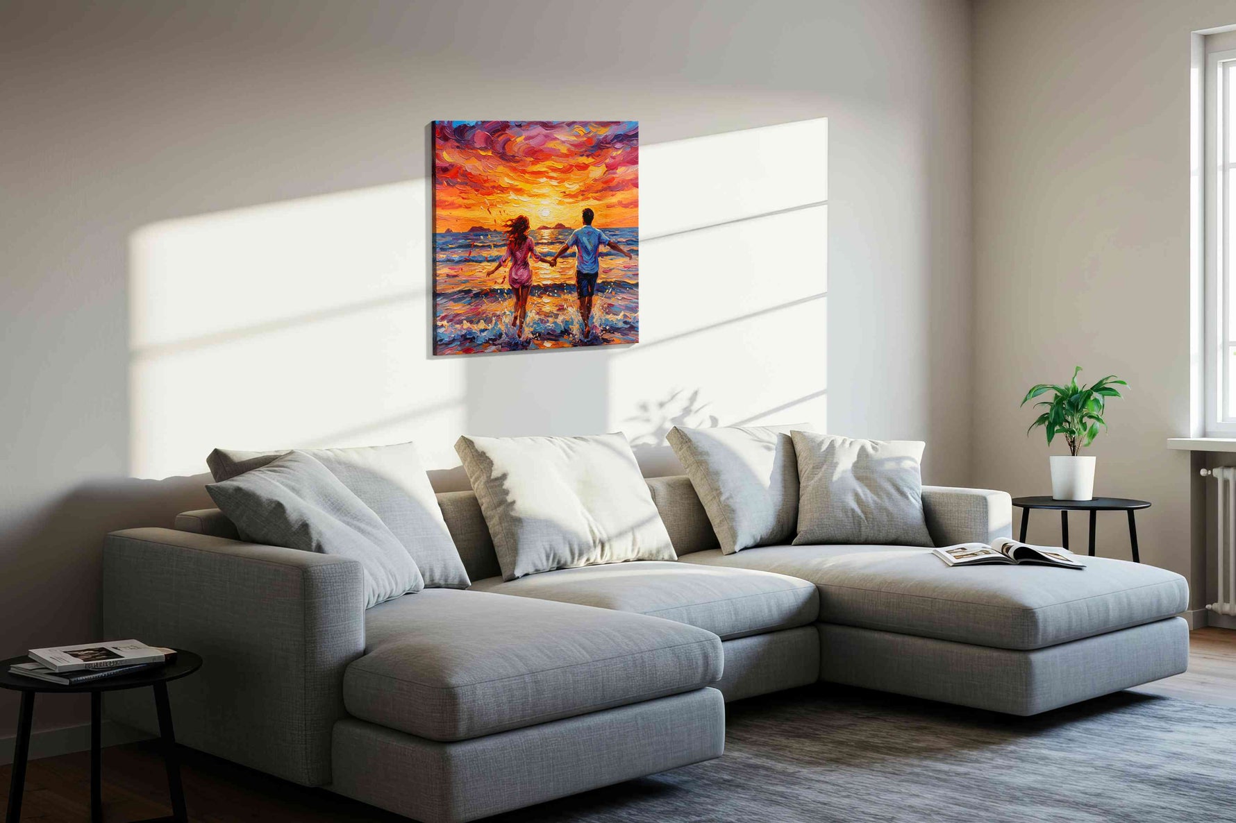 Eternal Sunset Serenade romance canvas print, displayed in a living room