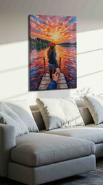 Eternal Sunset Voyage romance canvas print, displayed in a living room